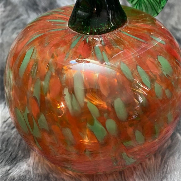 Handblown Orange Glass Pumpkin with Green Stem - Home Art - Picture 7 of 16